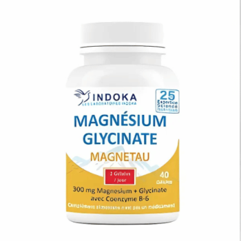 INDOKA Magnésium Glycinate Magnetau 40 Gélules 300 mg (Magnésium + Glycinate avec Coenzyme B-6)